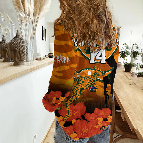 (Custom Text And Number) Wallabies Rugby ANZAC Women Casual Shirt Aboriginal Camouflage Lest We Forget LT14