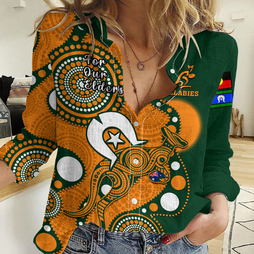 (Custom Text And Number) Wallabies Rugby NAIDOC Women Casual Shirt Aboriginal Camouflage Lest We Forget LT14