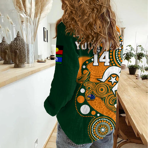 (Custom Text And Number) Wallabies Rugby NAIDOC Women Casual Shirt Aboriginal Camouflage Lest We Forget LT14