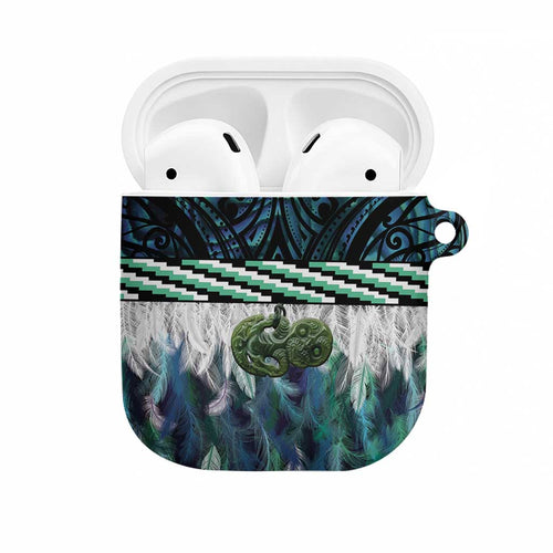 Turquoise Traditional Cloak Aotearoa AirPods Case Maori Paua Shell Korowai Pattern - Aussie Hoodie