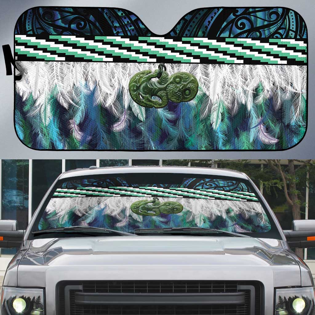 Turquoise Traditional Cloak Aotearoa Auto Sun Shade Maori Paua Shell Korowai Pattern - Aussie Hoodie