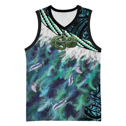 Turquoise Traditional Cloak Aotearoa Basketball Jersey Maori Paua Shell Korowai Pattern - Aussie Hoodie