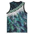 Turquoise Traditional Cloak Aotearoa Basketball Jersey Maori Paua Shell Korowai Pattern - Aussie Hoodie