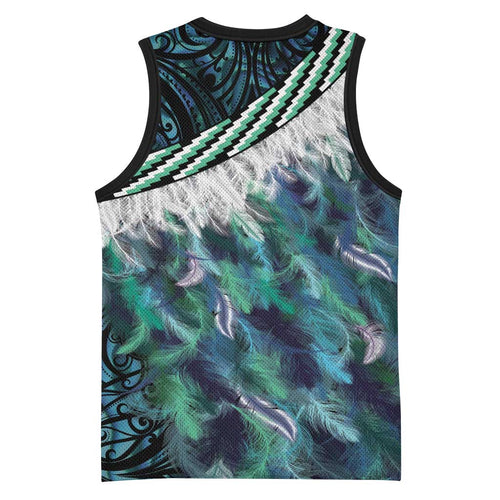 Turquoise Traditional Cloak Aotearoa Basketball Jersey Maori Paua Shell Korowai Pattern - Aussie Hoodie