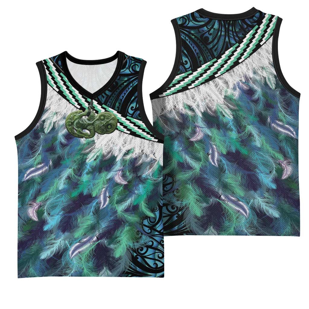 Turquoise Traditional Cloak Aotearoa Basketball Jersey Maori Paua Shell Korowai Pattern - Aussie Hoodie