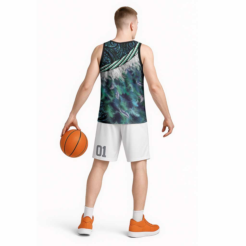 Turquoise Traditional Cloak Aotearoa Basketball Jersey Maori Paua Shell Korowai Pattern - Aussie Hoodie