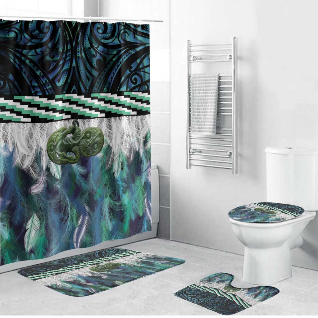 Turquoise Traditional Cloak Aotearoa Bathroom Set Maori Paua Shell Korowai Pattern - Aussie Hoodie