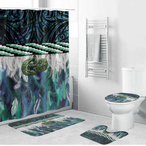 Turquoise Traditional Cloak Aotearoa Bathroom Set Maori Paua Shell Korowai Pattern - Aussie Hoodie