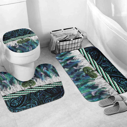 Turquoise Traditional Cloak Aotearoa Bathroom Set Maori Paua Shell Korowai Pattern - Aussie Hoodie