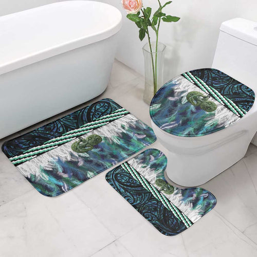 Turquoise Traditional Cloak Aotearoa Bathroom Set Maori Paua Shell Korowai Pattern - Aussie Hoodie