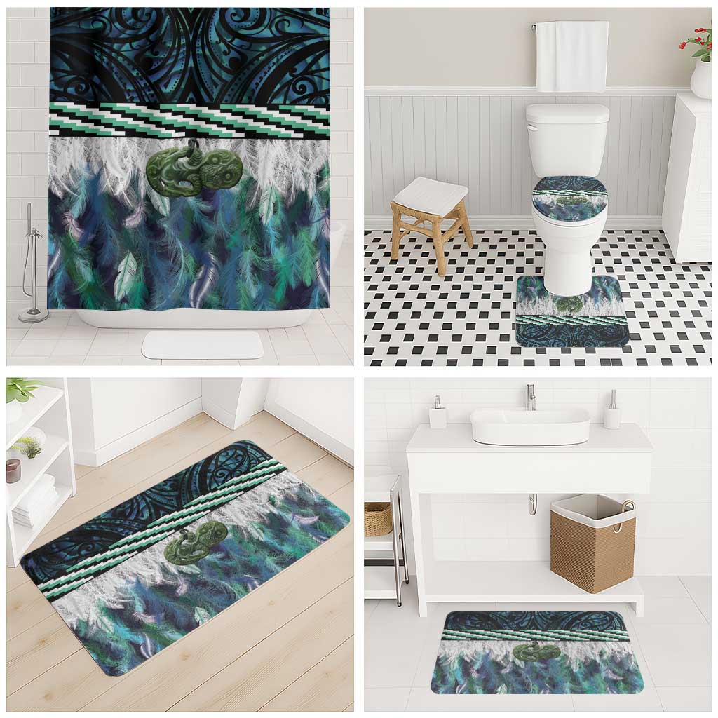 Turquoise Traditional Cloak Aotearoa Bathroom Set Maori Paua Shell Korowai Pattern - Aussie Hoodie