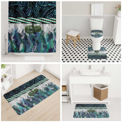 Turquoise Traditional Cloak Aotearoa Bathroom Set Maori Paua Shell Korowai Pattern - Aussie Hoodie