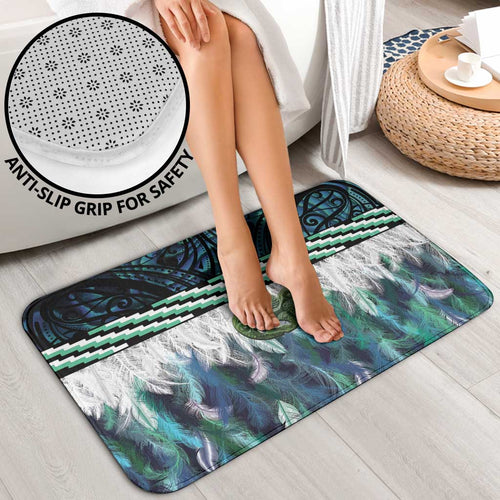 Turquoise Traditional Cloak Aotearoa Bathroom Set Maori Paua Shell Korowai Pattern - Aussie Hoodie