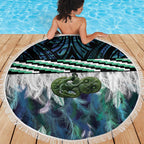 Turquoise Traditional Cloak Aotearoa Beach Blanket Maori Paua Shell Korowai Pattern