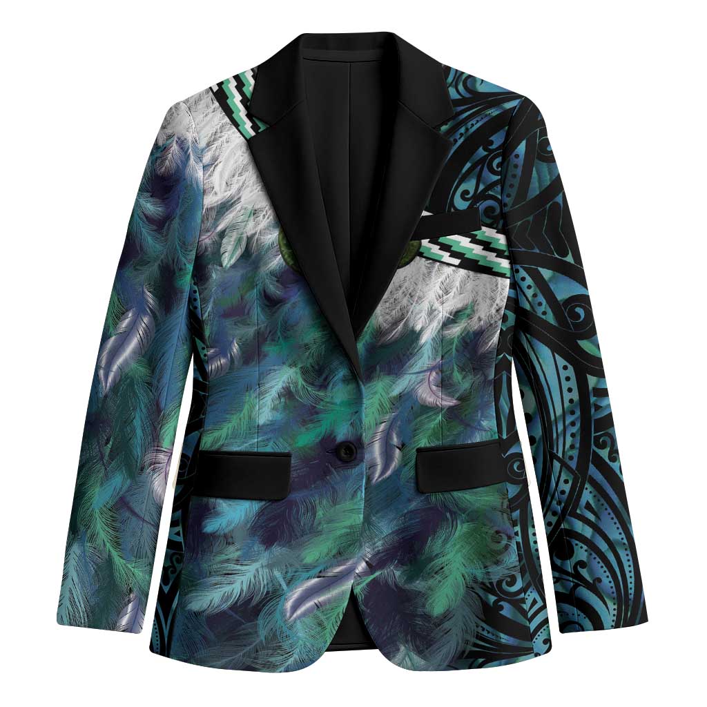 Turquoise Traditional Cloak Aotearoa Blazer Maori Paua Shell Korowai Pattern - Aussie Hoodie