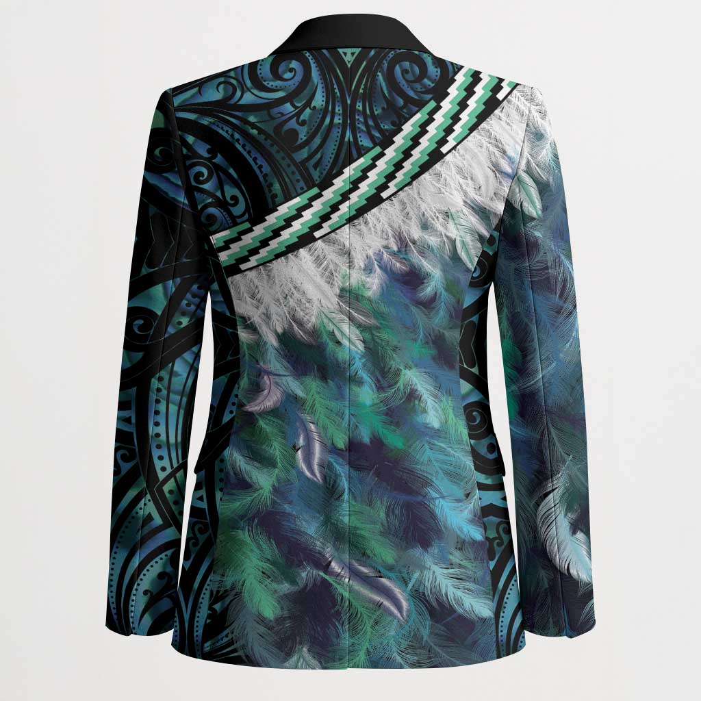 Turquoise Traditional Cloak Aotearoa Blazer Maori Paua Shell Korowai Pattern - Aussie Hoodie