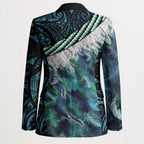 Turquoise Traditional Cloak Aotearoa Blazer Maori Paua Shell Korowai Pattern - Aussie Hoodie