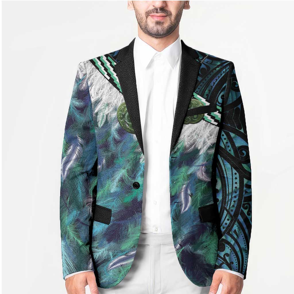 Turquoise Traditional Cloak Aotearoa Blazer Maori Paua Shell Korowai Pattern - Aussie Hoodie