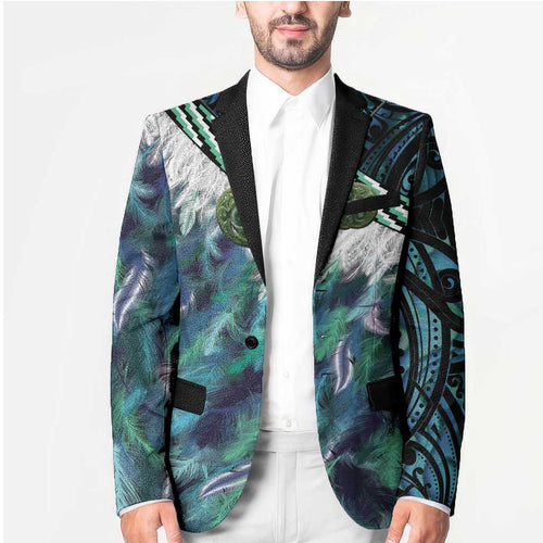Turquoise Traditional Cloak Aotearoa Blazer Maori Paua Shell Korowai Pattern - Aussie Hoodie