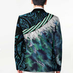 Turquoise Traditional Cloak Aotearoa Blazer Maori Paua Shell Korowai Pattern - Aussie Hoodie