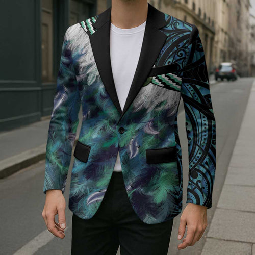 Turquoise Traditional Cloak Aotearoa Blazer Maori Paua Shell Korowai Pattern - Aussie Hoodie