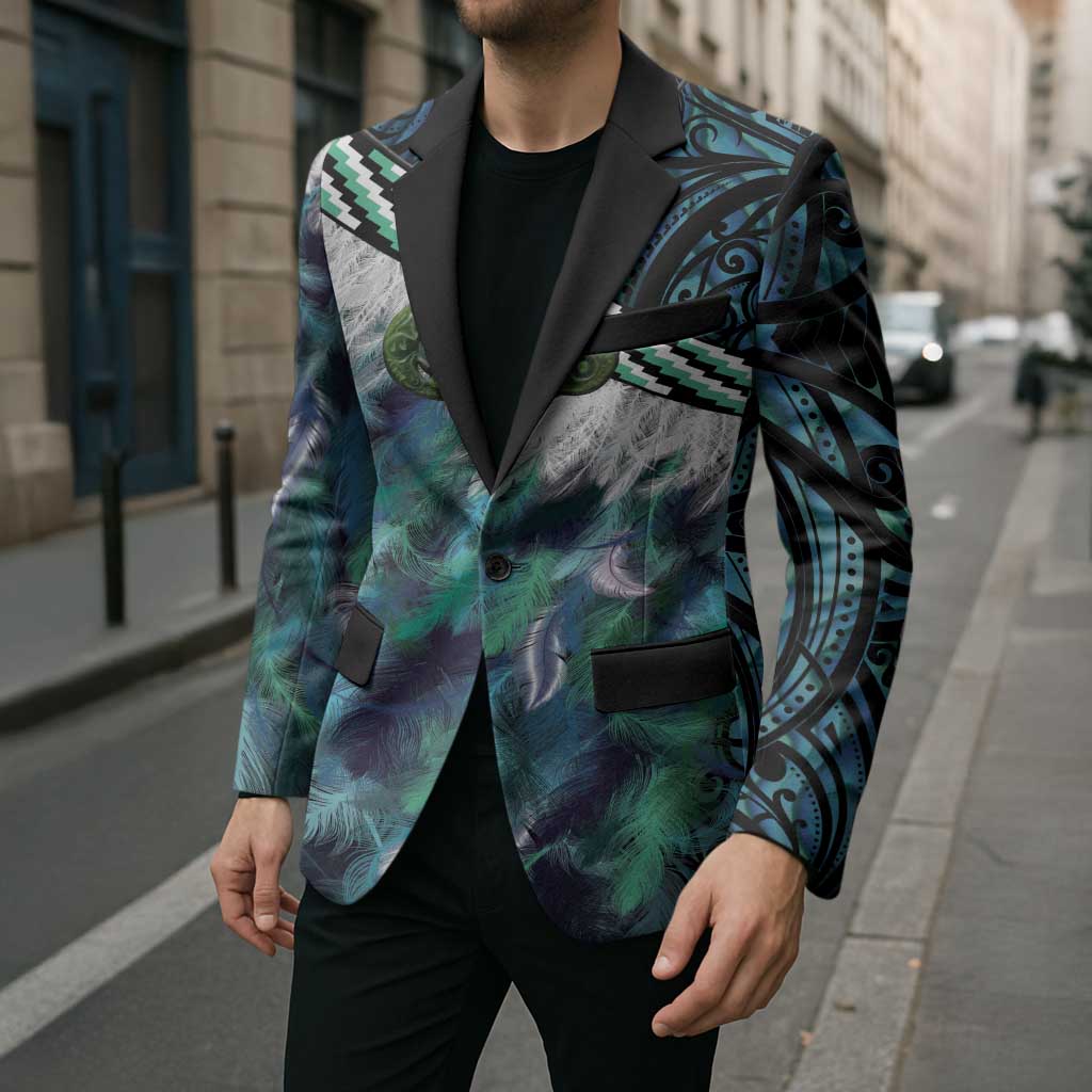 Turquoise Traditional Cloak Aotearoa Blazer Maori Paua Shell Korowai Pattern - Aussie Hoodie