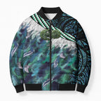 Turquoise Traditional Cloak Aotearoa Bomber Puffer Jacket Maori Paua Shell Korowai Pattern - Aussie Hoodie