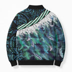 Turquoise Traditional Cloak Aotearoa Bomber Puffer Jacket Maori Paua Shell Korowai Pattern - Aussie Hoodie