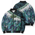Turquoise Traditional Cloak Aotearoa Bomber Puffer Jacket Maori Paua Shell Korowai Pattern - Aussie Hoodie