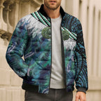 Turquoise Traditional Cloak Aotearoa Bomber Puffer Jacket Maori Paua Shell Korowai Pattern - Aussie Hoodie