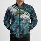 Turquoise Traditional Cloak Aotearoa Bomber Puffer Jacket Maori Paua Shell Korowai Pattern - Aussie Hoodie