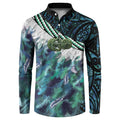 Turquoise Traditional Cloak Aotearoa Button Sweatshirt Maori Paua Shell Korowai Pattern