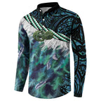 Turquoise Traditional Cloak Aotearoa Button Sweatshirt Maori Paua Shell Korowai Pattern
