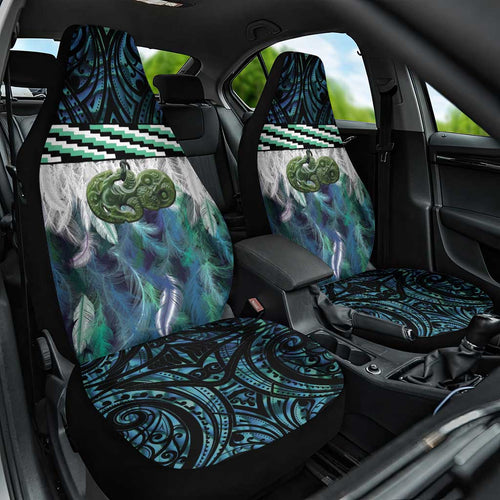 Turquoise Traditional Cloak Aotearoa Car Seat Cover Maori Paua Shell Korowai Pattern