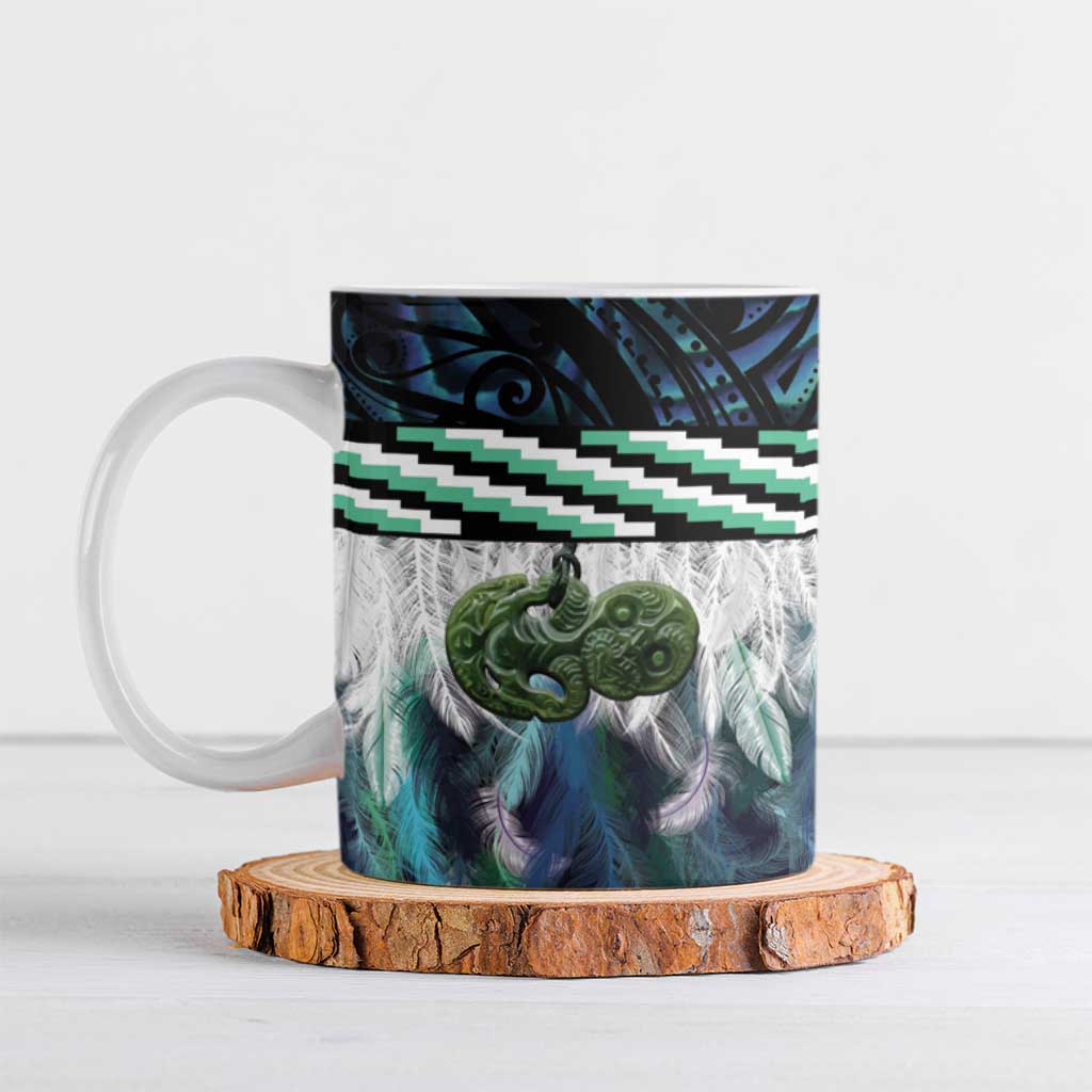 Turquoise Traditional Cloak Aotearoa Ceramic Mug Maori Paua Shell Korowai Pattern - Aussie Hoodie