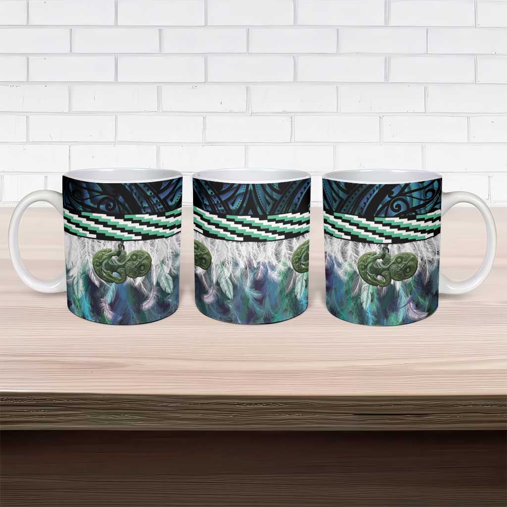 Turquoise Traditional Cloak Aotearoa Ceramic Mug Maori Paua Shell Korowai Pattern - Aussie Hoodie