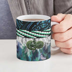Turquoise Traditional Cloak Aotearoa Ceramic Mug Maori Paua Shell Korowai Pattern - Aussie Hoodie