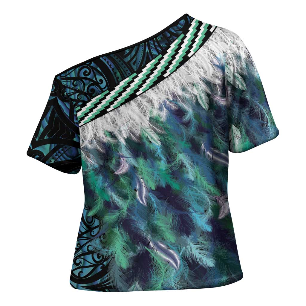 Turquoise Traditional Cloak Aotearoa Cross Shoulder Shirt Maori Paua Shell Korowai Pattern - Aussie Hoodie