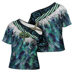 Turquoise Traditional Cloak Aotearoa Cross Shoulder Shirt Maori Paua Shell Korowai Pattern - Aussie Hoodie