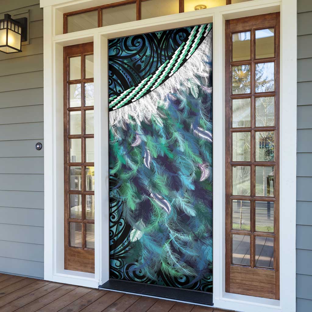 Turquoise Traditional Cloak Aotearoa Door Cover Maori Paua Shell Korowai Pattern - Aussie Hoodie