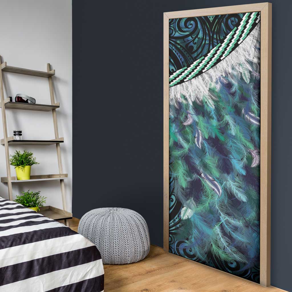 Turquoise Traditional Cloak Aotearoa Door Cover Maori Paua Shell Korowai Pattern - Aussie Hoodie