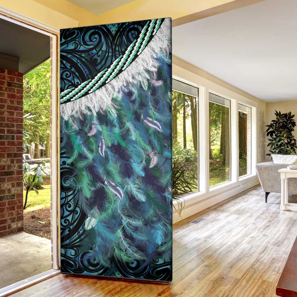 Turquoise Traditional Cloak Aotearoa Door Cover Maori Paua Shell Korowai Pattern - Aussie Hoodie