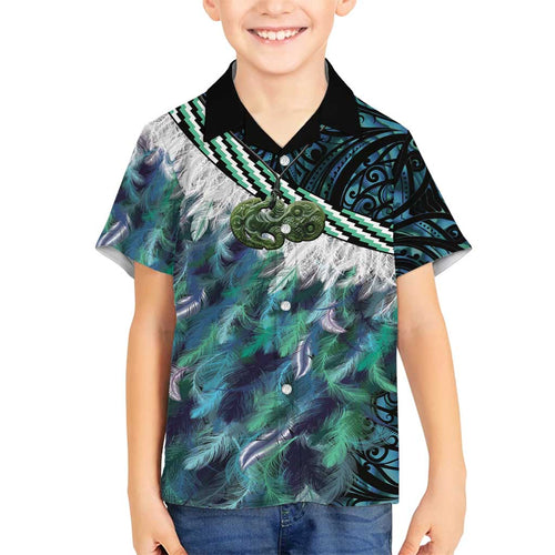 Turquoise Traditional Cloak Aotearoa Family Matching Long Sleeve Bodycon Dress and Hawaiian Shirt Maori Paua Shell Korowai Pattern