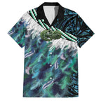 Turquoise Traditional Cloak Aotearoa Family Matching Off The Shoulder Long Sleeve Dress and Hawaiian Shirt Maori Paua Shell Korowai Pattern
