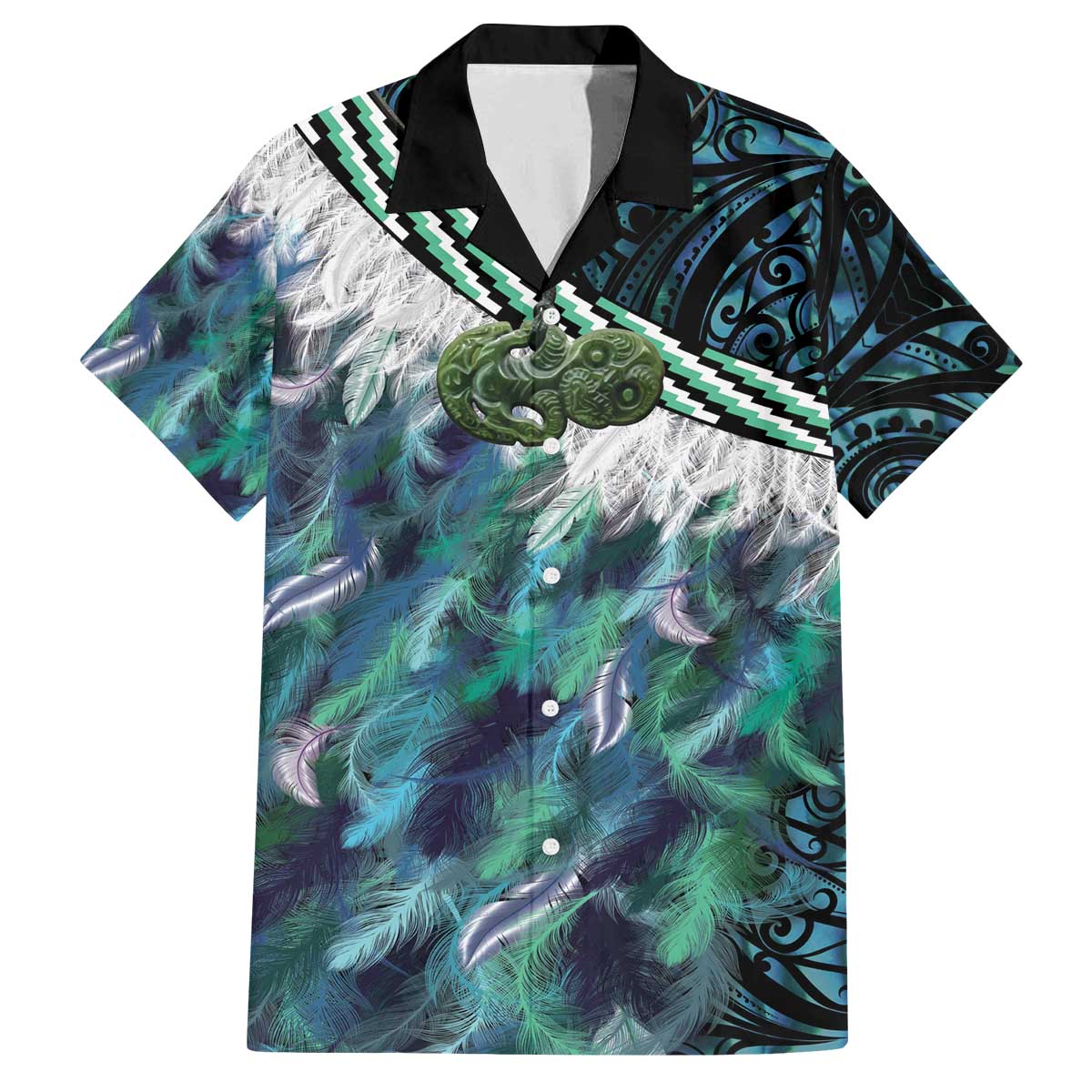 Turquoise Traditional Cloak Aotearoa Family Matching Off The Shoulder Long Sleeve Dress and Hawaiian Shirt Maori Paua Shell Korowai Pattern