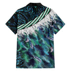 Turquoise Traditional Cloak Aotearoa Family Matching Off The Shoulder Long Sleeve Dress and Hawaiian Shirt Maori Paua Shell Korowai Pattern