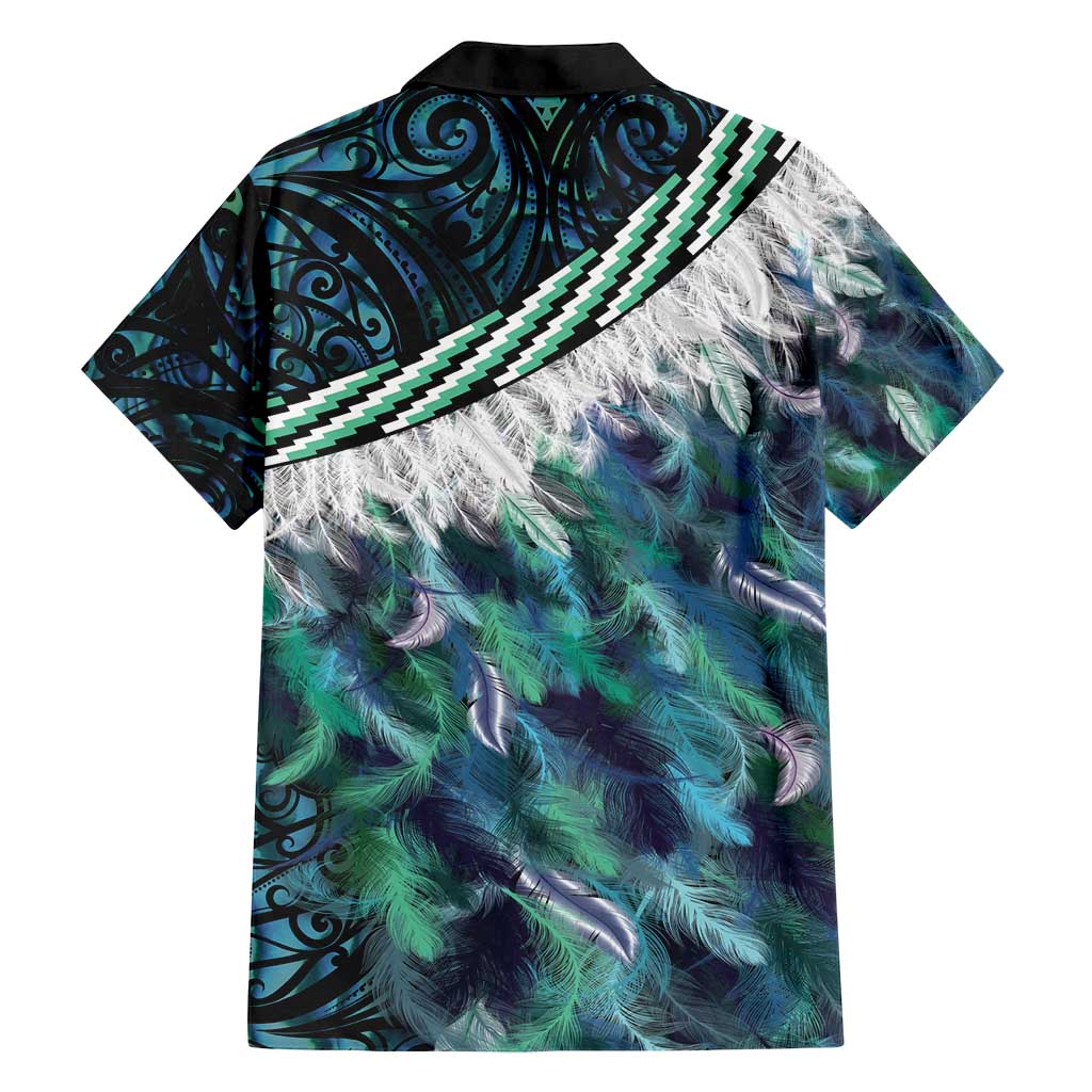 Turquoise Traditional Cloak Aotearoa Family Matching Off Shoulder Short Dress and Hawaiian Shirt Maori Paua Shell Korowai Pattern