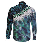 Turquoise Traditional Cloak Aotearoa Family Matching Off Shoulder Short Dress and Hawaiian Shirt Maori Paua Shell Korowai Pattern