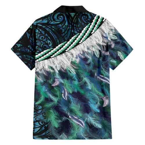 Turquoise Traditional Cloak Aotearoa Family Matching Short Sleeve Bodycon Dress and Hawaiian Shirt Maori Paua Shell Korowai Pattern