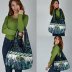 Turquoise Traditional Cloak Aotearoa Grocery Bag Maori Paua Shell Korowai Pattern